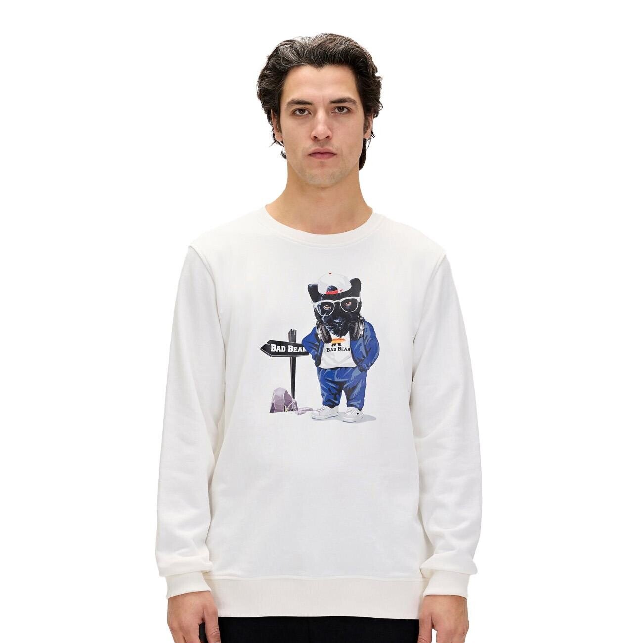 Bad Bear 24.02.12.020 Panther Crewneck Sweatshirt Beyaz - 1