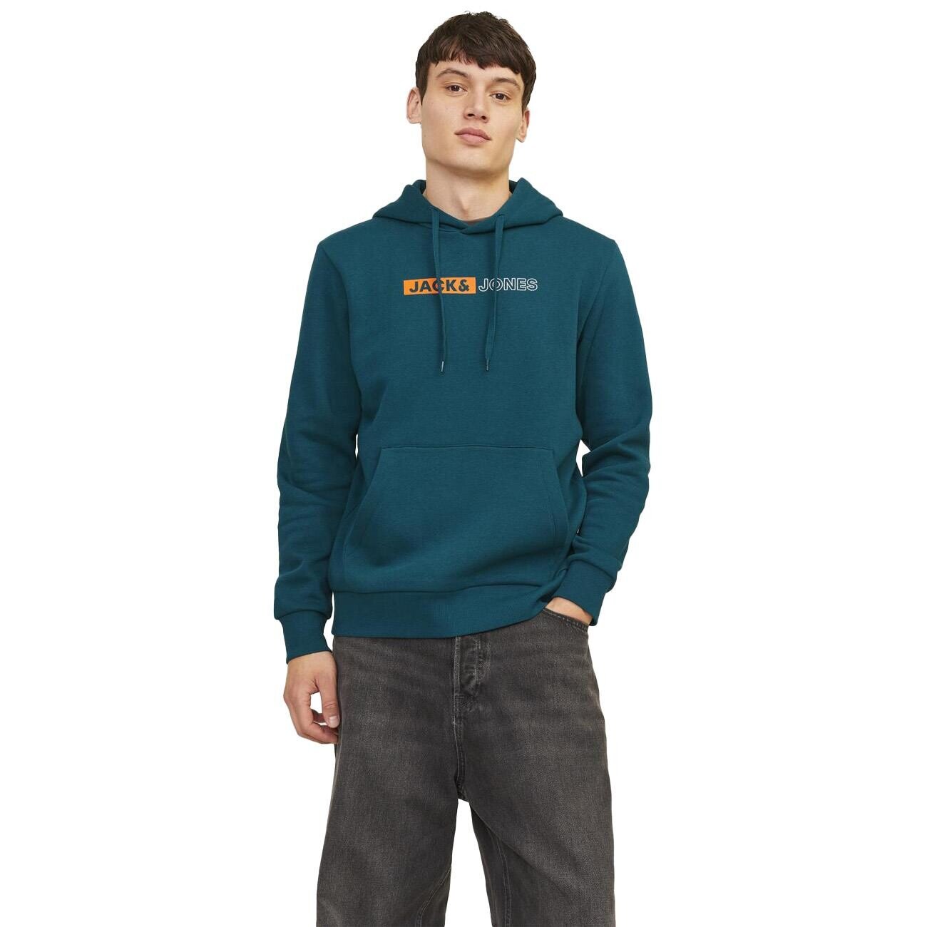 Jack & Jones 12233599 Jjecorp Logo Sweat Hood Petrol - 2